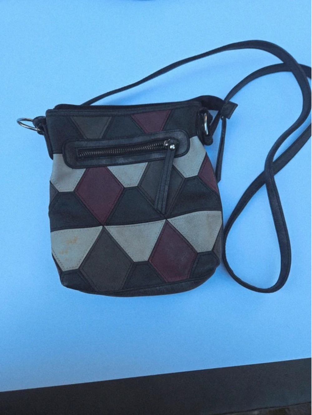 Bueno Patchwork Crossbody Bag Black Burgundy Gray Adjustable Strap